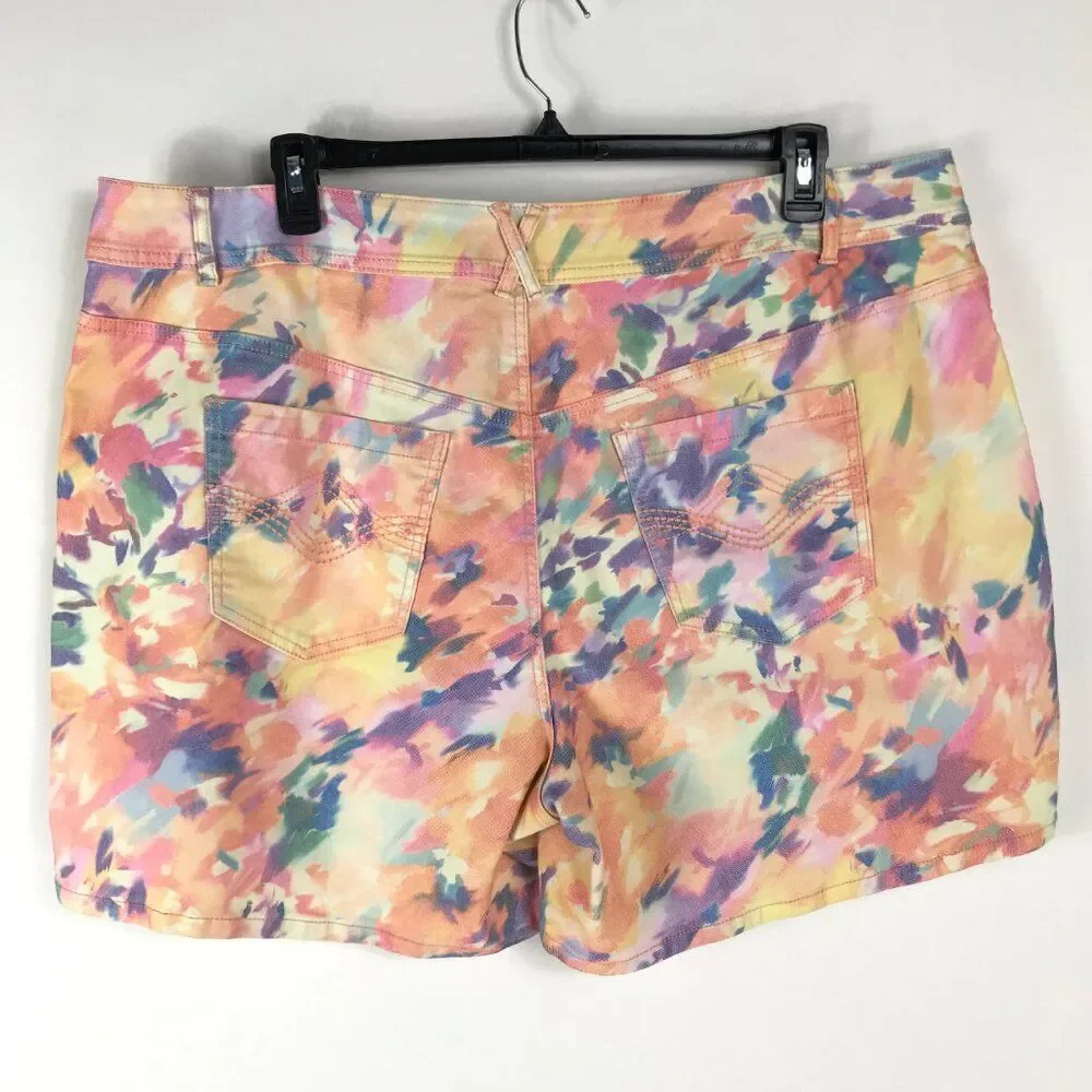 Lane Bryant Mid-Rise Watercolor Floral Shorts Women's Plus Size 24 Stretch Denim